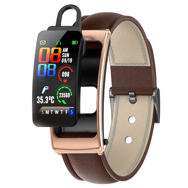 K20 1.14 inch Leather Band Earphone Detachable Life Waterproof Smart Watch Support Bluetooth Call(Brown) - Smart Wear by buy2fix | Online Shopping UK | buy2fix
