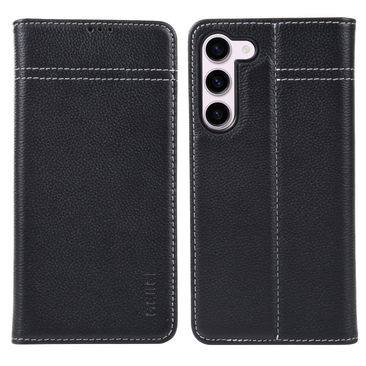 For Samsung Galaxy S23 5G GEBEI Top-grain Horizontal Flip Leather Phone Case(Black) - Galaxy S23 5G Cases by GEBEI | Online Shopping UK | buy2fix