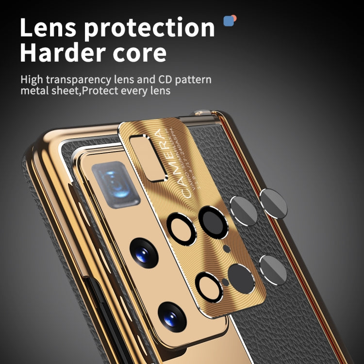 For Huawei Mate X2 Litchi Pattern Magnetic Shell Film Integrated Shockproof Phone Case(Black Gold) - Huawei Cases by buy2fix | Online Shopping UK | buy2fix