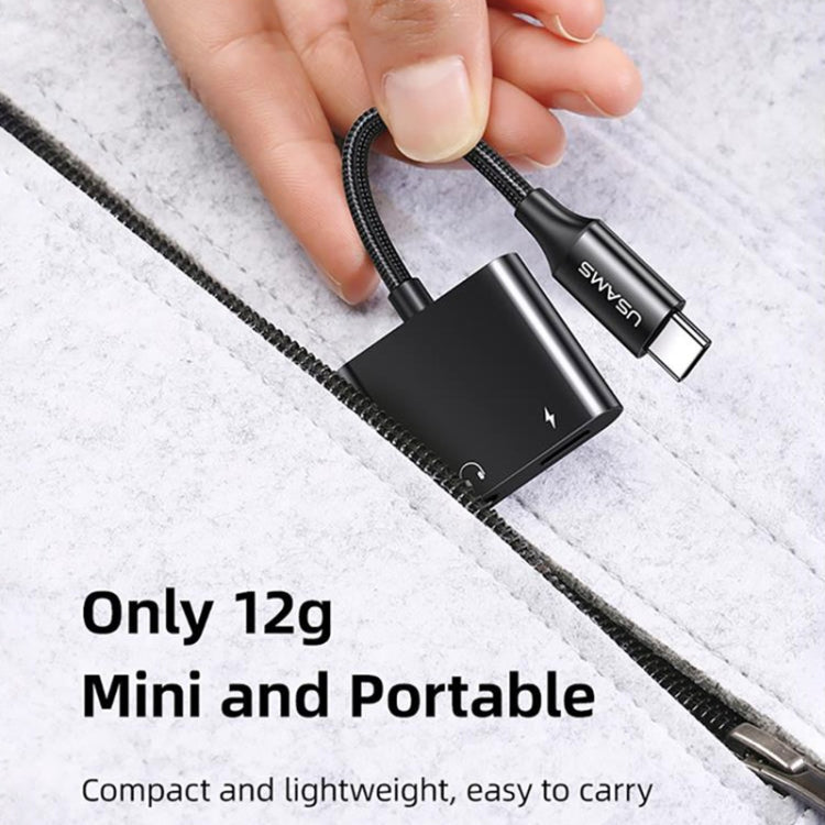 USAMS US-SJ598 AU15 Aluminum Alloy USB-C / Type-C to Type-C + 3.5DC Audio Adapter(Black) - Type-C Adapter by USAMS | Online Shopping UK | buy2fix