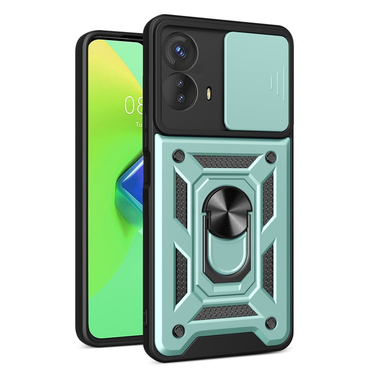For Motorola Moto G73 5G Sliding Camera Cover Design TPU+PC Phone Case(Green) - Motorola Cases by buy2fix | Online Shopping UK | buy2fix