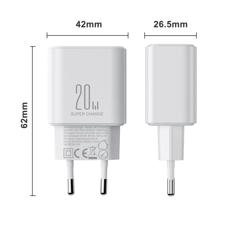 J0YROOM TCF05 20W USB+USB-C/Type-C Fast Charger, Specification:EU Plug(White) - USB Charger by JOYROOM | Online Shopping UK | buy2fix