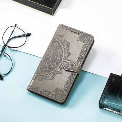 For Sony Xperia 1 IV Mandala Flower Embossed Leather Phone Case(Grey) - Sony Cases by buy2fix | Online Shopping UK | buy2fix