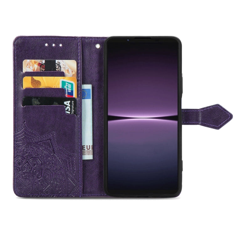 For Sony Xperia 1 IV Mandala Flower Embossed Leather Phone Case(Purple) - Sony Cases by buy2fix | Online Shopping UK | buy2fix