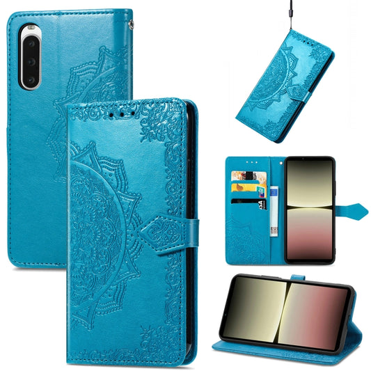 For Sony Xperia 10 IV Mandala Flower Embossed Leather Phone Case(Blue) - Sony Cases by buy2fix | Online Shopping UK | buy2fix