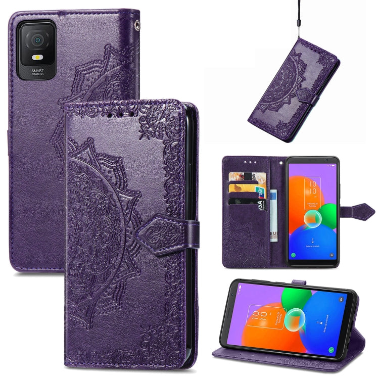 For TCL 403 Mandala Flower Embossed Leather Phone Case(Purple) - More Brand by buy2fix | Online Shopping UK | buy2fix