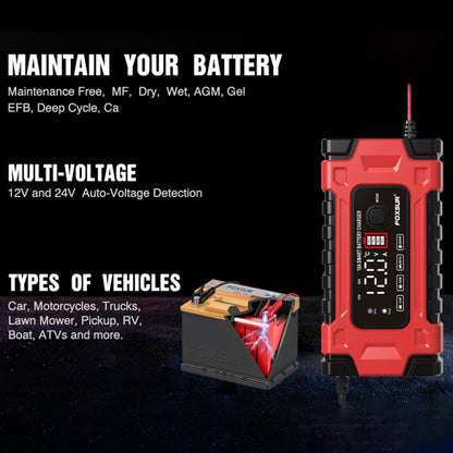 FOXSUR 12V / 24V / 10A Car / Motorcycle Battery Smart Repair Lead-acid Battery Charger, Plug Type:EU Plug - Battery Charger by FOXSUR | Online Shopping UK | buy2fix