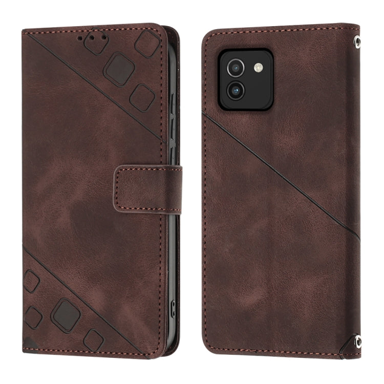 For Samsung Galaxy A03 166mm EU Version Skin-feel Embossed Leather Phone Case(Brown) - Galaxy Phone Cases by buy2fix | Online Shopping UK | buy2fix