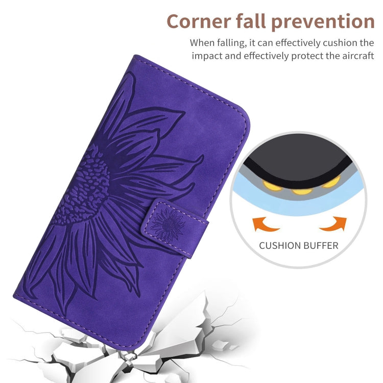 For Sony Xperia 1 V HT04 Skin Feel Sun Flower Embossed Flip Leather Phone Case with Lanyard(Dark Purple) - Sony Cases by buy2fix | Online Shopping UK | buy2fix