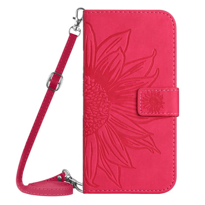 For Sony Xperia 1 V HT04 Skin Feel Sun Flower Embossed Flip Leather Phone Case with Lanyard(Rose Red) - Sony Cases by buy2fix | Online Shopping UK | buy2fix