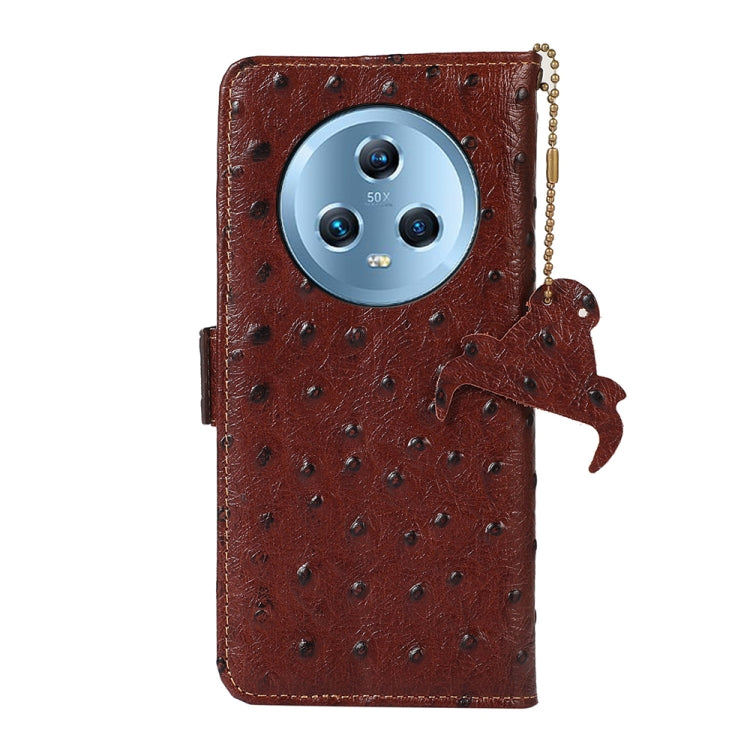 For Honor Magic5 Ostrich Pattern Genuine Leather RFID Phone Case(Coffee) - Honor Cases by buy2fix | Online Shopping UK | buy2fix