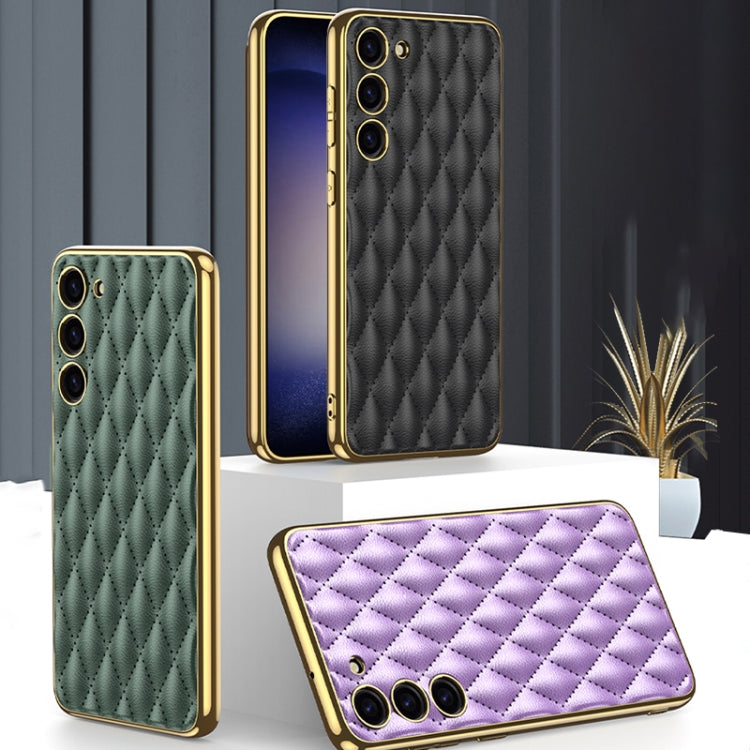 For Samsung Galaxy S23+ 5G GKK Rhombus Pattern Electroplating Plain PU Phone Case(Black) - Galaxy S23+ 5G Cases by GKK | Online Shopping UK | buy2fix