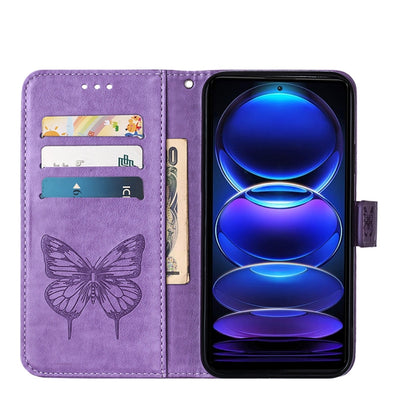 For Xiaomi Redmi Note 12 Pro+ 5G / Note 12 Explorer Embossed Butterfly Leather Phone Case(Light Purple) - Note 12 Pro+ Cases by buy2fix | Online Shopping UK | buy2fix