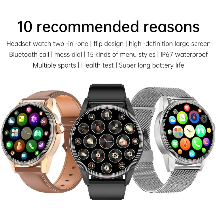 R6 1.32 inch Round Screen 2 in 1 Bluetooth Earphone Smart Watch, Support Bluetooth Call / Health Monitoring(Brown Leather Strap) -  by buy2fix | Online Shopping UK | buy2fix