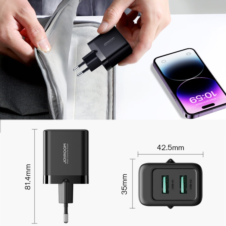 JOYROOM JR-TCN01 2.4A Dual Ports USB Charger, Plug:EU Plug(Black) - USB Charger by JOYROOM | Online Shopping UK | buy2fix