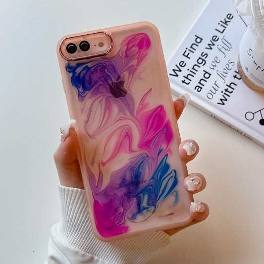 For iPhone 8 Plus / 7 Plus Oil Painting Electroplating TPU Phone Case(Pink) - More iPhone Cases by buy2fix | Online Shopping UK | buy2fix