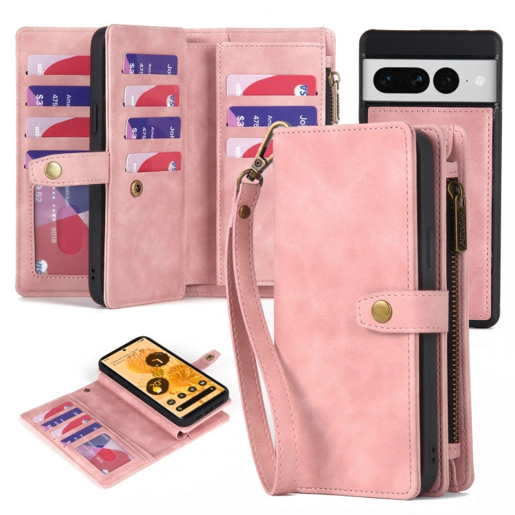 For Google Pixel 6 Zipper Wallet Detachable MagSafe Leather Phone Case(Pink) - Google Cases by buy2fix | Online Shopping UK | buy2fix