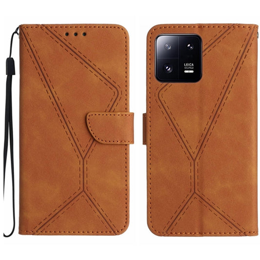 For Xiaomi 13 Stitching Embossed Leather Phone Case(Brown) - 13 Cases by buy2fix | Online Shopping UK | buy2fix