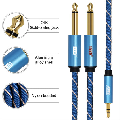 EMK 3.5mm Jack Male to 2 x 6.35mm Jack Male Gold Plated Connector Nylon Braid AUX Cable for Computer / X-BOX / PS3 / CD / DVD, Cable Length:5m(Dark Blue) -  by EMK | Online Shopping UK | buy2fix