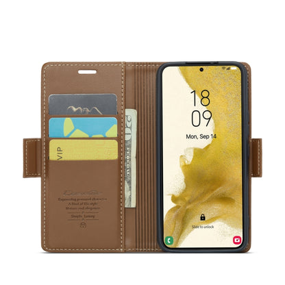 For Samsung Galaxy S22+ 5G CaseMe 023 Butterfly Buckle Litchi Texture RFID Anti-theft Leather Phone Case(Brown) - Galaxy S22+ 5G Cases by CaseMe | Online Shopping UK | buy2fix