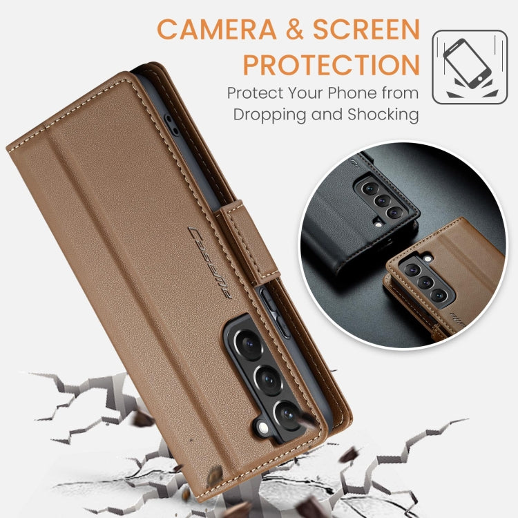 For Samsung Galaxy S22+ 5G CaseMe 023 Butterfly Buckle Litchi Texture RFID Anti-theft Leather Phone Case(Brown) - Galaxy S22+ 5G Cases by CaseMe | Online Shopping UK | buy2fix