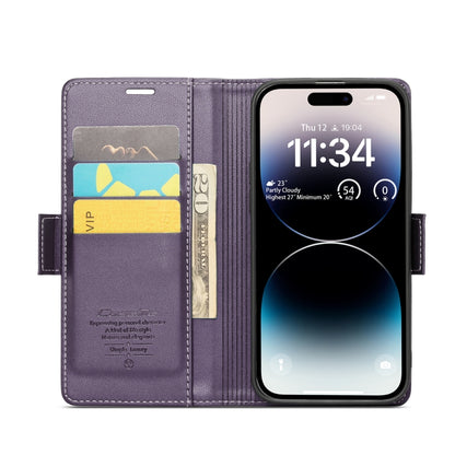 For iPhone 14 Pro CaseMe 023 Butterfly Buckle Litchi Texture RFID Anti-theft Leather Phone Case(Pearly Purple) - iPhone 14 Pro Cases by CaseMe | Online Shopping UK | buy2fix