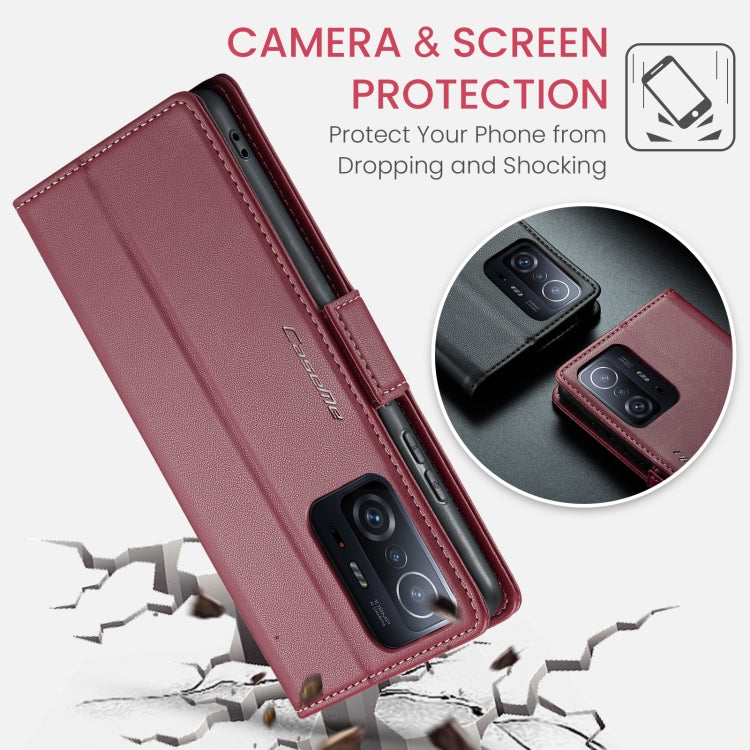 For Xiaomi 11T / 11T Pro CaseMe 023 Butterfly Buckle Litchi Texture RFID Anti-theft Leather Phone Case(Wine Red) - Xiaomi Cases by CaseMe | Online Shopping UK | buy2fix