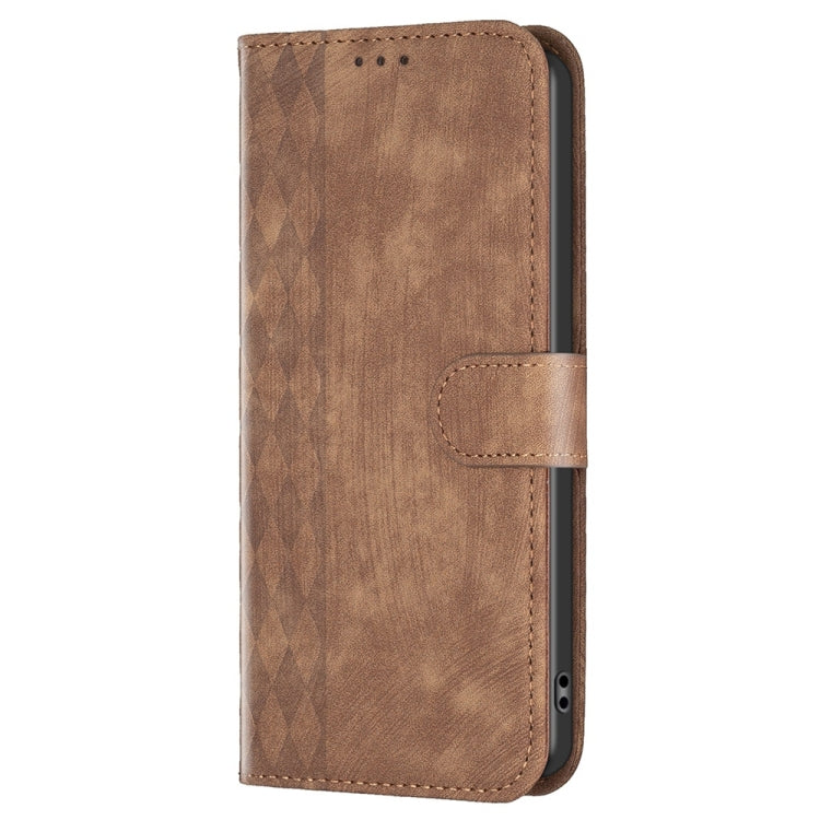 For Xiaomi 13 Plaid Embossed Leather Phone Case(Brown) - 13 Cases by buy2fix | Online Shopping UK | buy2fix