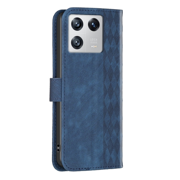 For Xiaomi 13 Plaid Embossed Leather Phone Case(Blue) - 13 Cases by buy2fix | Online Shopping UK | buy2fix