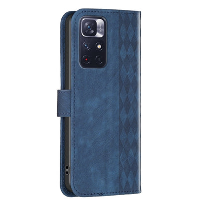 For Xiaomi Redmi Note 11 Plaid Embossed Leather Phone Case(Blue) - Redmi Note 11 Case by buy2fix | Online Shopping UK | buy2fix