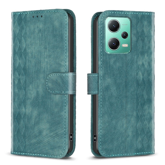 For Xiaomi Redmi Note 12 5G Global Plaid Embossed Leather Phone Case(Green) - Note 12 Cases by buy2fix | Online Shopping UK | buy2fix