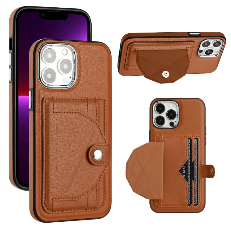 For iPhone 13 Pro Max Shockproof Leather Phone Case with Card Holder(Brown) - iPhone 13 Pro Max Cases by buy2fix | Online Shopping UK | buy2fix