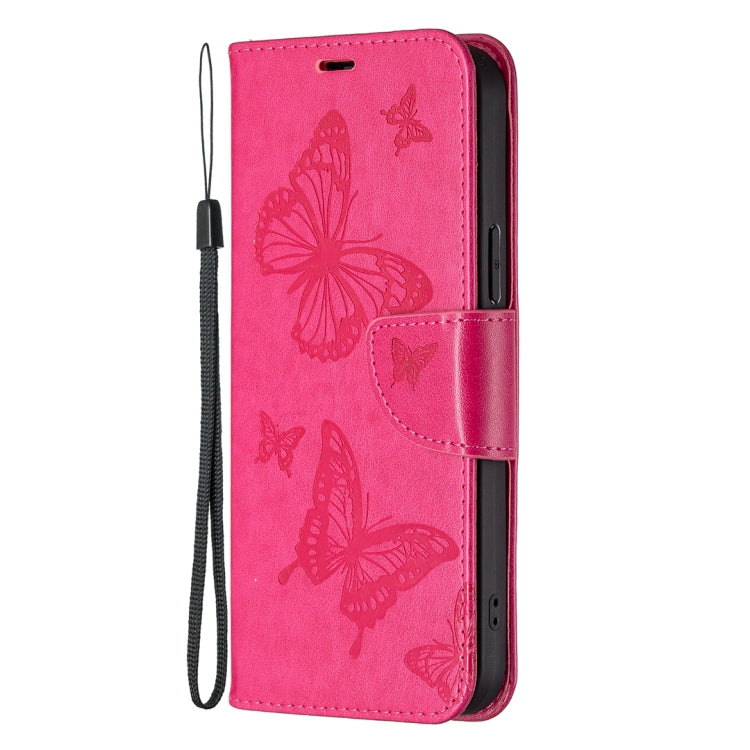 For Xiaomi Redmi Note 12S 4G / Note 11 Two Butterflies Embossing Leather Phone Case(Rose Red) - Xiaomi Cases by buy2fix | Online Shopping UK | buy2fix