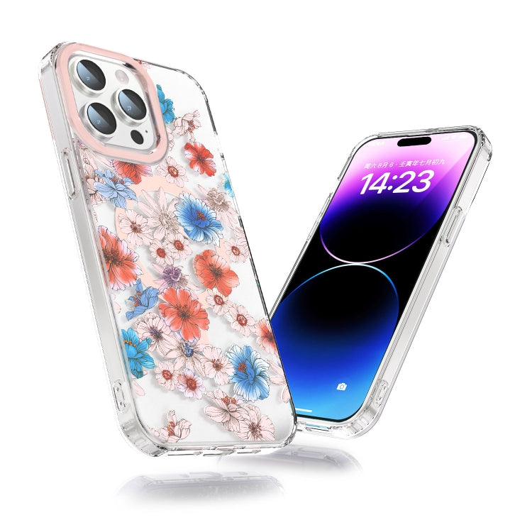 For iPhone 14 Pro Max MagSafe Magnetic TPU Phone Case(White Blue Flower) - iPhone 14 Pro Max Cases by buy2fix | Online Shopping UK | buy2fix