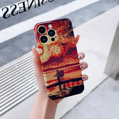 For iPhone 14 Precise Hole Oil Painting Pattern PC Phone Case(Sunset) - iPhone 14 Cases by buy2fix | Online Shopping UK | buy2fix