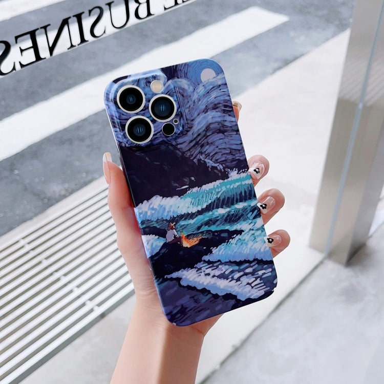 For iPhone XS Max Precise Hole Oil Painting Pattern PC Phone Case(Sea Wave) - More iPhone Cases by buy2fix | Online Shopping UK | buy2fix