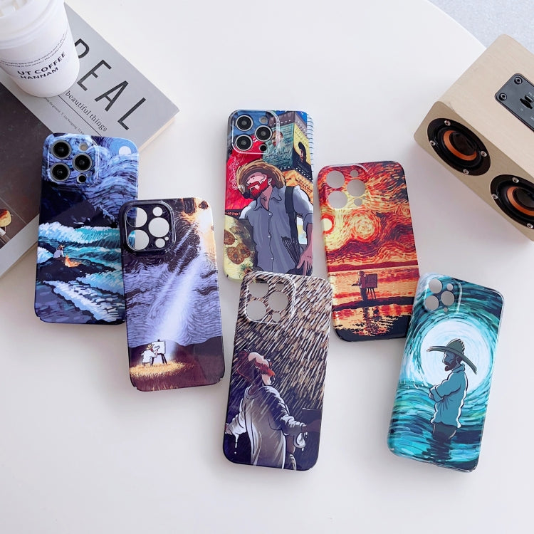 For iPhone 12 Pro Precise Hole Oil Painting Pattern PC Phone Case(Rain) - iPhone 12 / 12 Pro Cases by buy2fix | Online Shopping UK | buy2fix