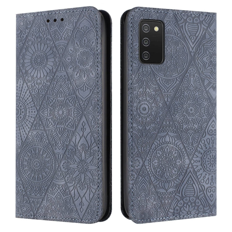 For Samsung Galaxy A02s 166mm Ethnic Embossed Adsorption Leather Phone Case(Grey) - Galaxy Phone Cases by buy2fix | Online Shopping UK | buy2fix