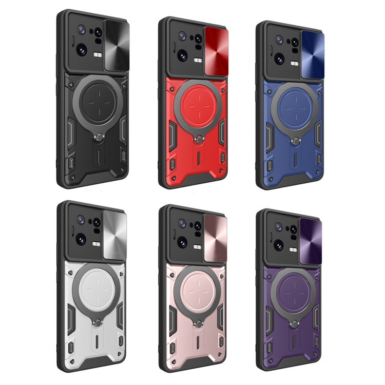 For Xiaomi 13 Pro CD Texture Sliding Camshield Magnetic Holder Phone Case(Purple) - 13 Pro Cases by buy2fix | Online Shopping UK | buy2fix