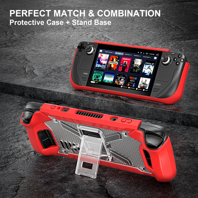 For Steam Deck Shockproof Game Console Case with Holder & Shoulder Strap(Red+Transparent) - Accessories by buy2fix | Online Shopping UK | buy2fix