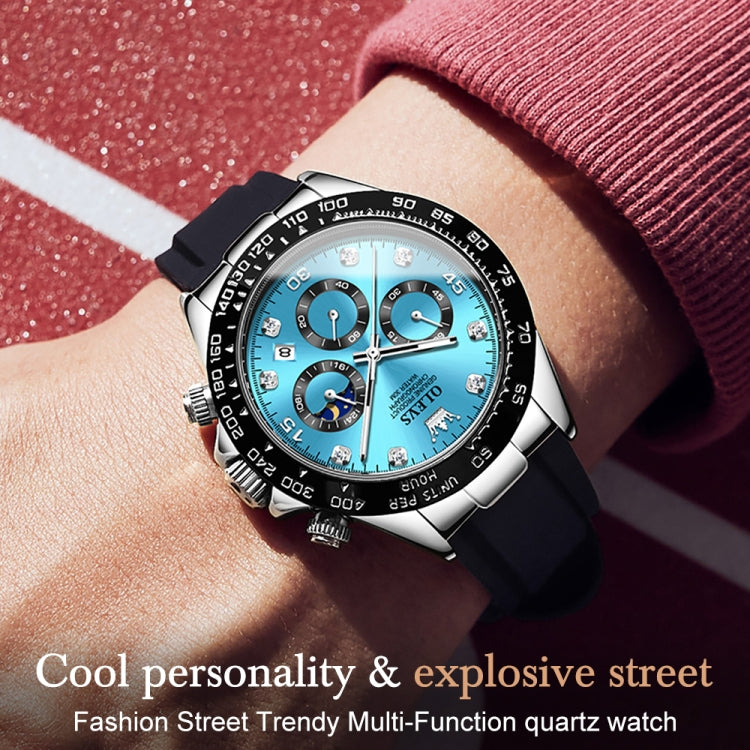 OLEVS 2875 Men Multifunctional Sports Chronograph Waterproof Quartz Watch(Blue) - Silicone Strap Watches by OLEVS | Online Shopping UK | buy2fix