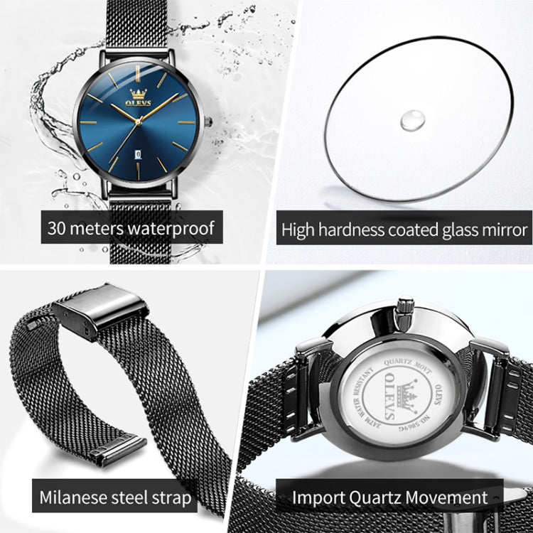 OLEVS 5869 Ladies Business Waterproof Steel Strap Quartz Watch(Blue + Black) - Metal Strap Watches by OLEVS | Online Shopping UK | buy2fix