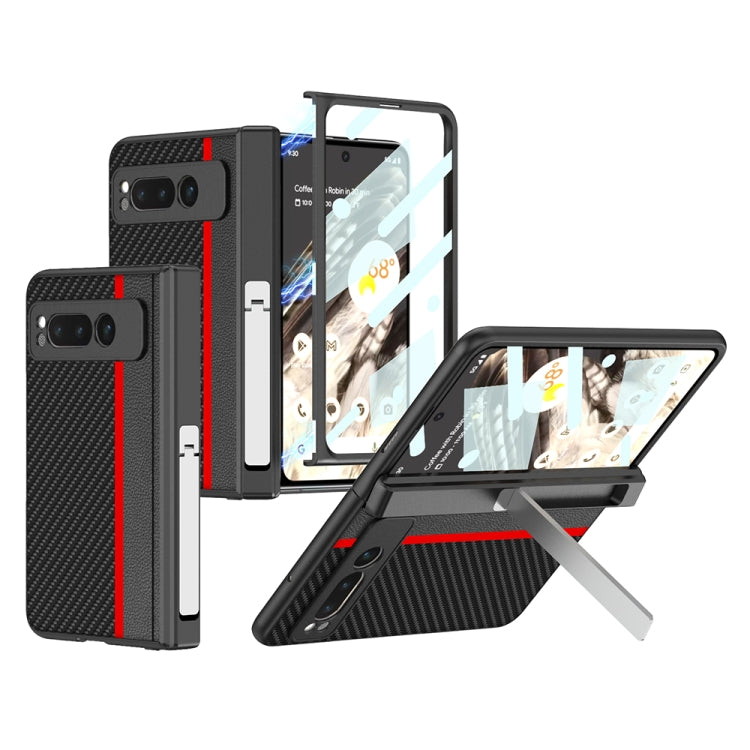 For Google Pixel Fold GKK Integrated Contrast Color Fold Hinge Leather Phone Case with Holder(Red) - Google Cases by GKK | Online Shopping UK | buy2fix