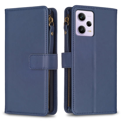 For Xiaomi Redmi Note 12 Pro 9 Card Slots Zipper Wallet Leather Flip Phone Case(Blue) - Note 12 Pro Cases by buy2fix | Online Shopping UK | buy2fix