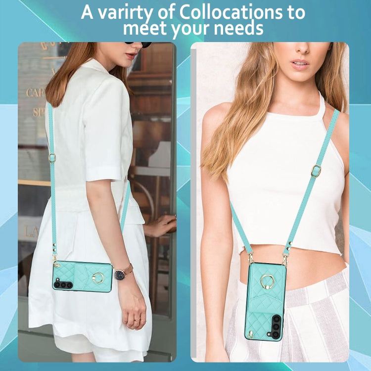 For Samsung Galaxy S23 5G Rhombic Texture Card Bag Phone Case with Long Lanyard(Mint Green) - Galaxy S23 5G Cases by buy2fix | Online Shopping UK | buy2fix