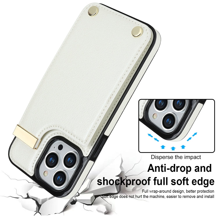 For iPhone 13 Pro Max Metal Buckle Card Slots Phone Case(White) - iPhone 13 Pro Max Cases by buy2fix | Online Shopping UK | buy2fix