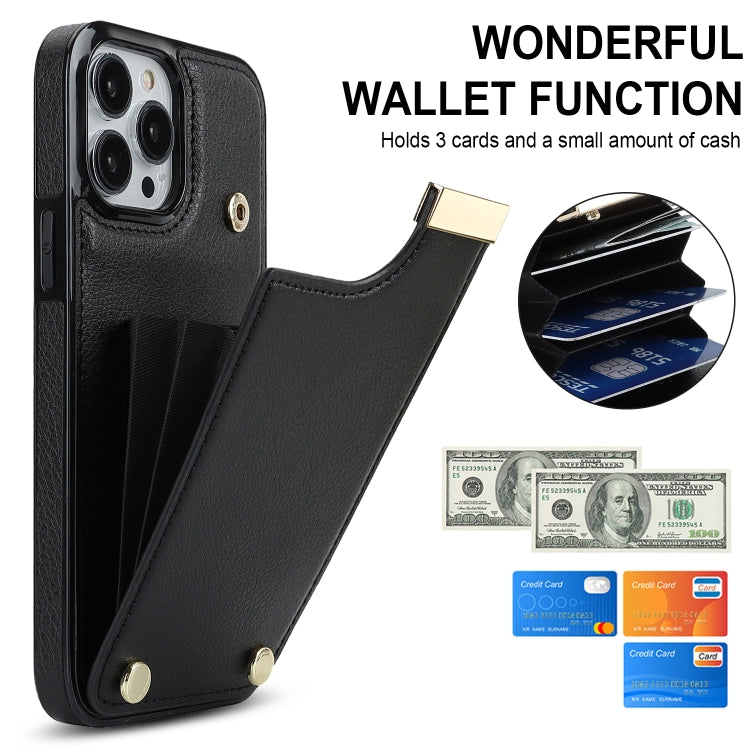 For iPhone 12 / 12 Pro Metal Buckle Card Slots Phone Case(Black) - iPhone 12 / 12 Pro Cases by buy2fix | Online Shopping UK | buy2fix