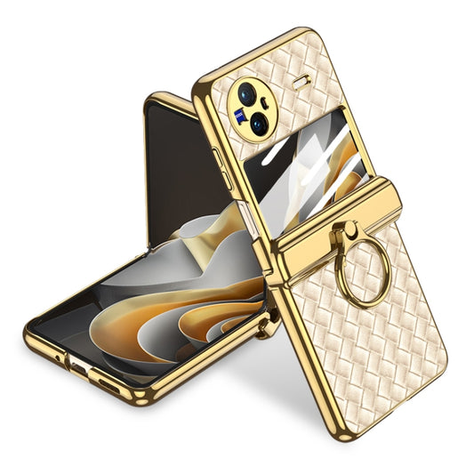 For vivo X Flip GKK  Shaft Electroplated Plain Leather Woven Texture Phone Case with Ring(Champagne Gold) - vivo Cases by GKK | Online Shopping UK | buy2fix