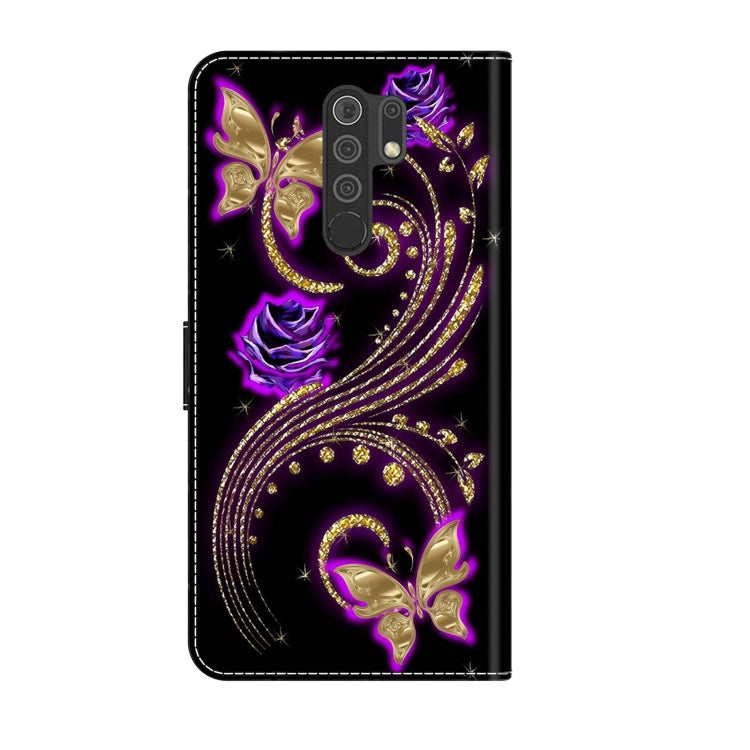 For Xiaomi Redmi 9 Crystal 3D Shockproof Protective Leather Phone Case(Purple Flower Butterfly) - Xiaomi Cases by buy2fix | Online Shopping UK | buy2fix