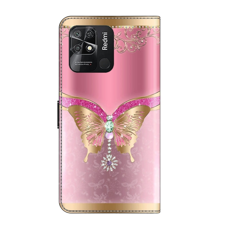 For Xiaomi Redmi 10C Crystal 3D Shockproof Protective Leather Phone Case(Pink Bottom Butterfly) - Xiaomi Cases by buy2fix | Online Shopping UK | buy2fix